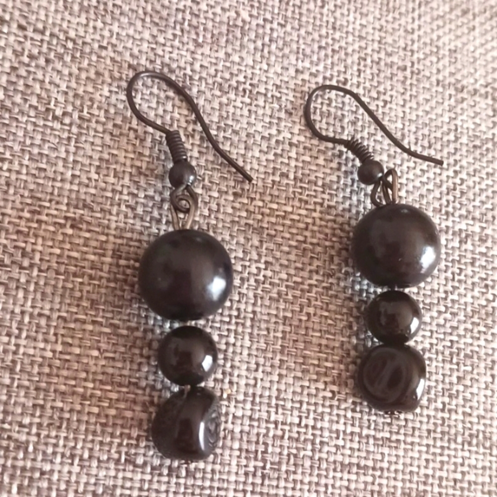 Black Beaded Earrings - Pre-loved (1.75")